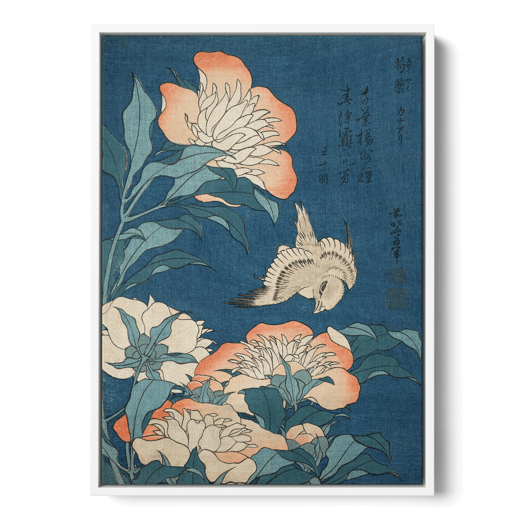 Hokusai - Peonies And Canary Canvas