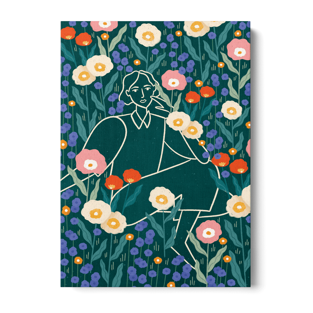 Line Lady With Florals Canvas