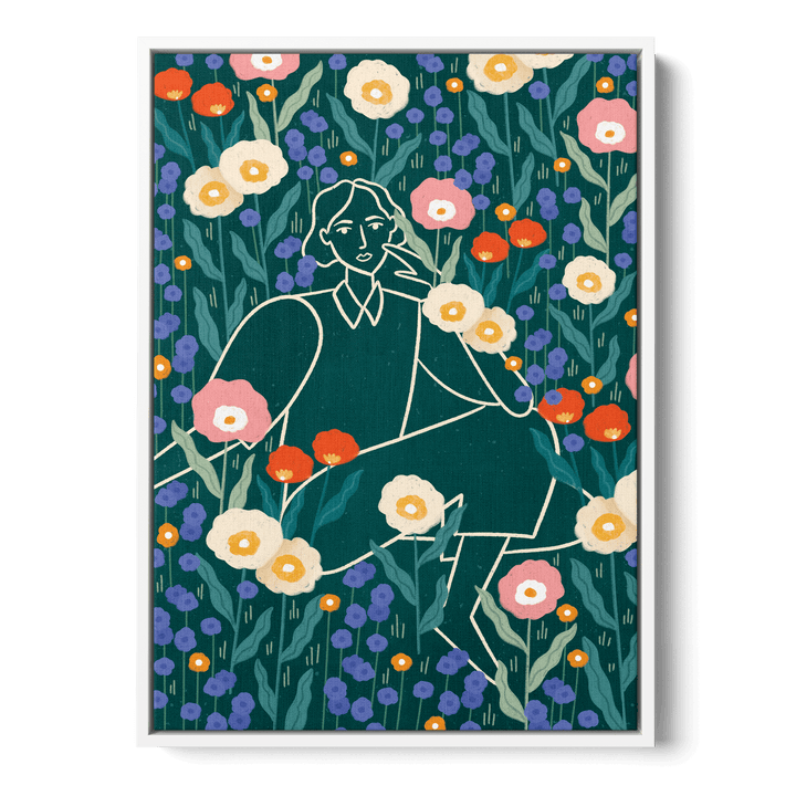 Line Lady With Florals Canvas