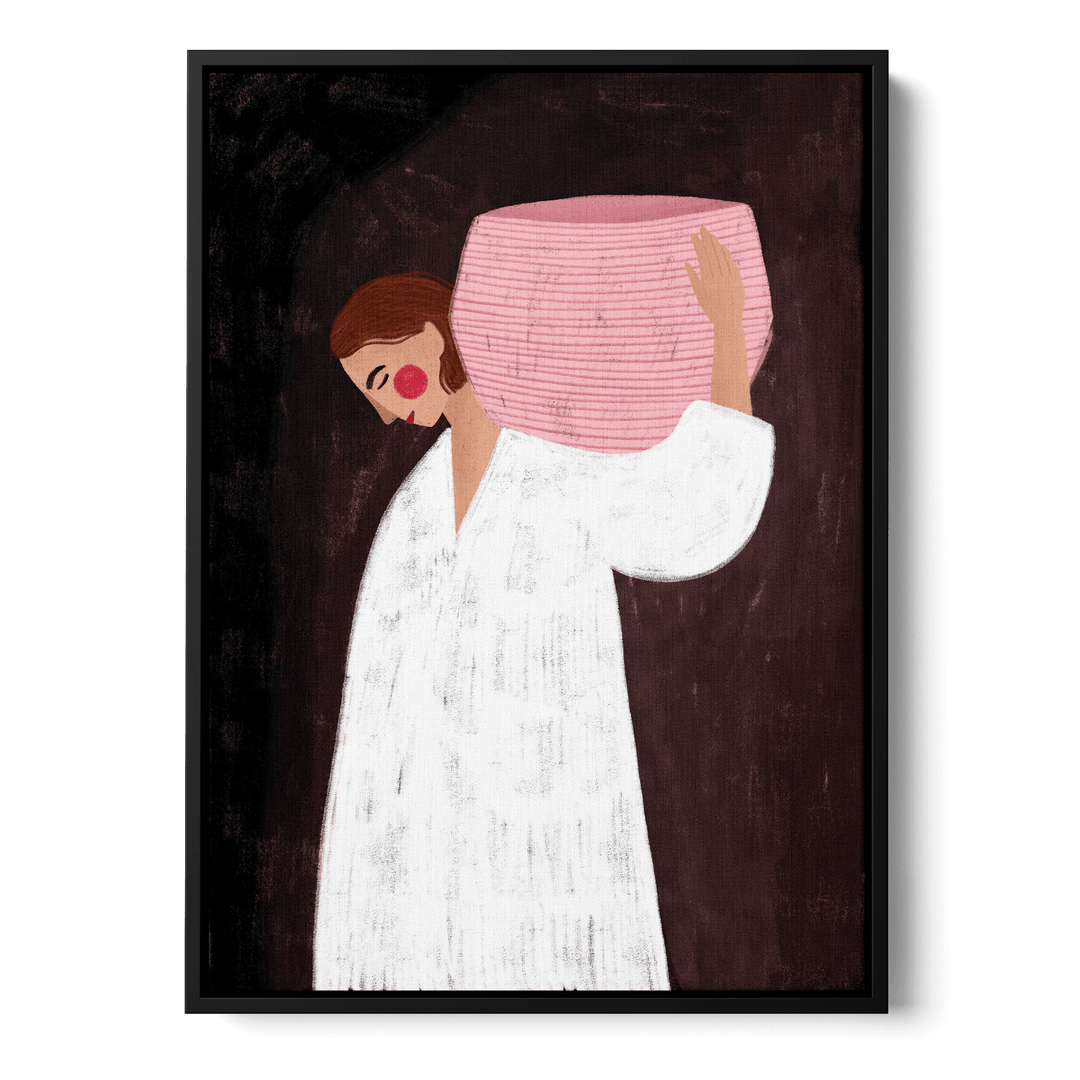 Woman With Pink Basket Canvas