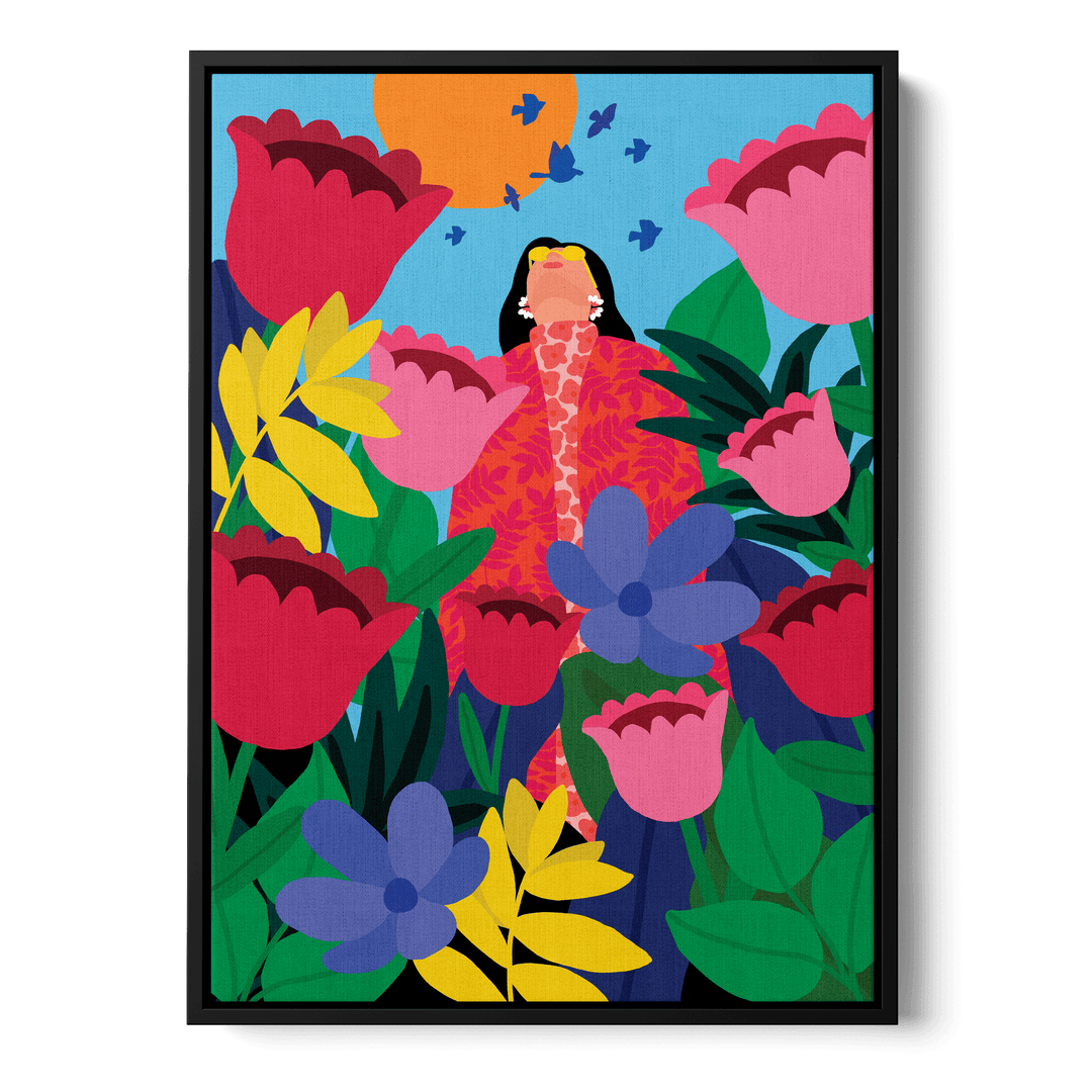 Woman In Flower Garden Canvas