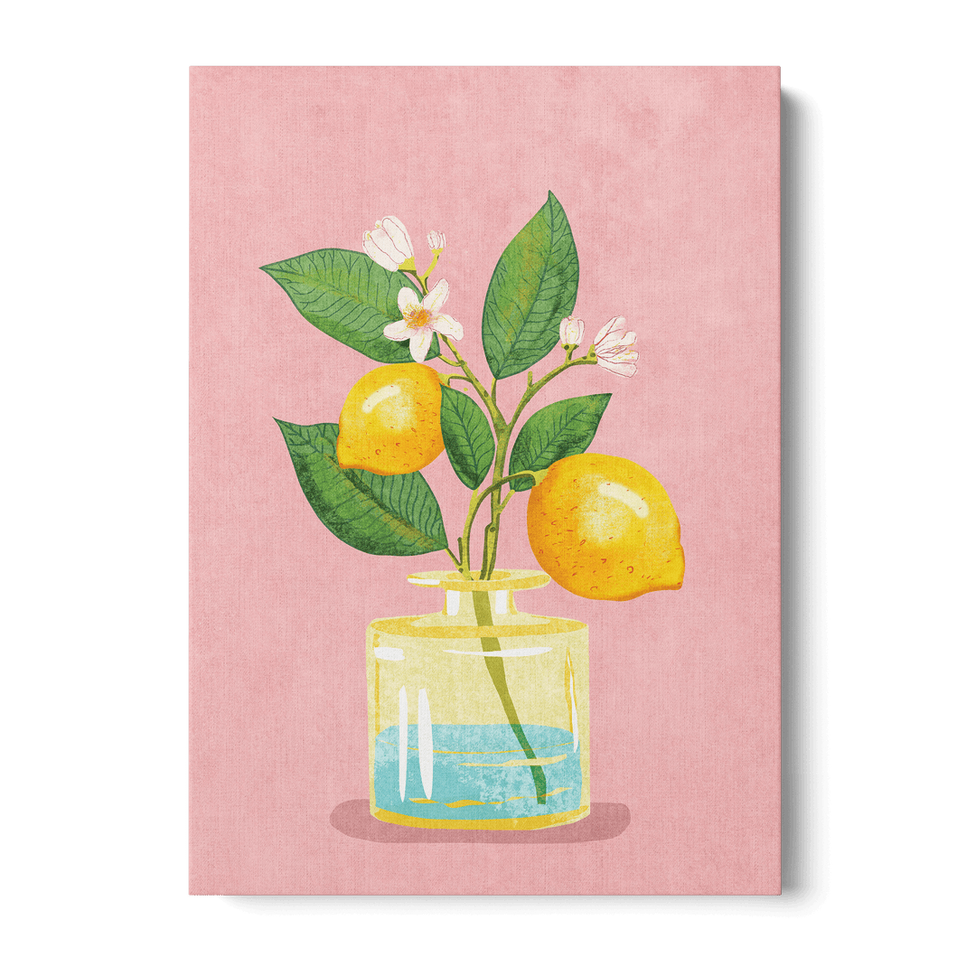 Lemon Bunch In Vase Canvas
