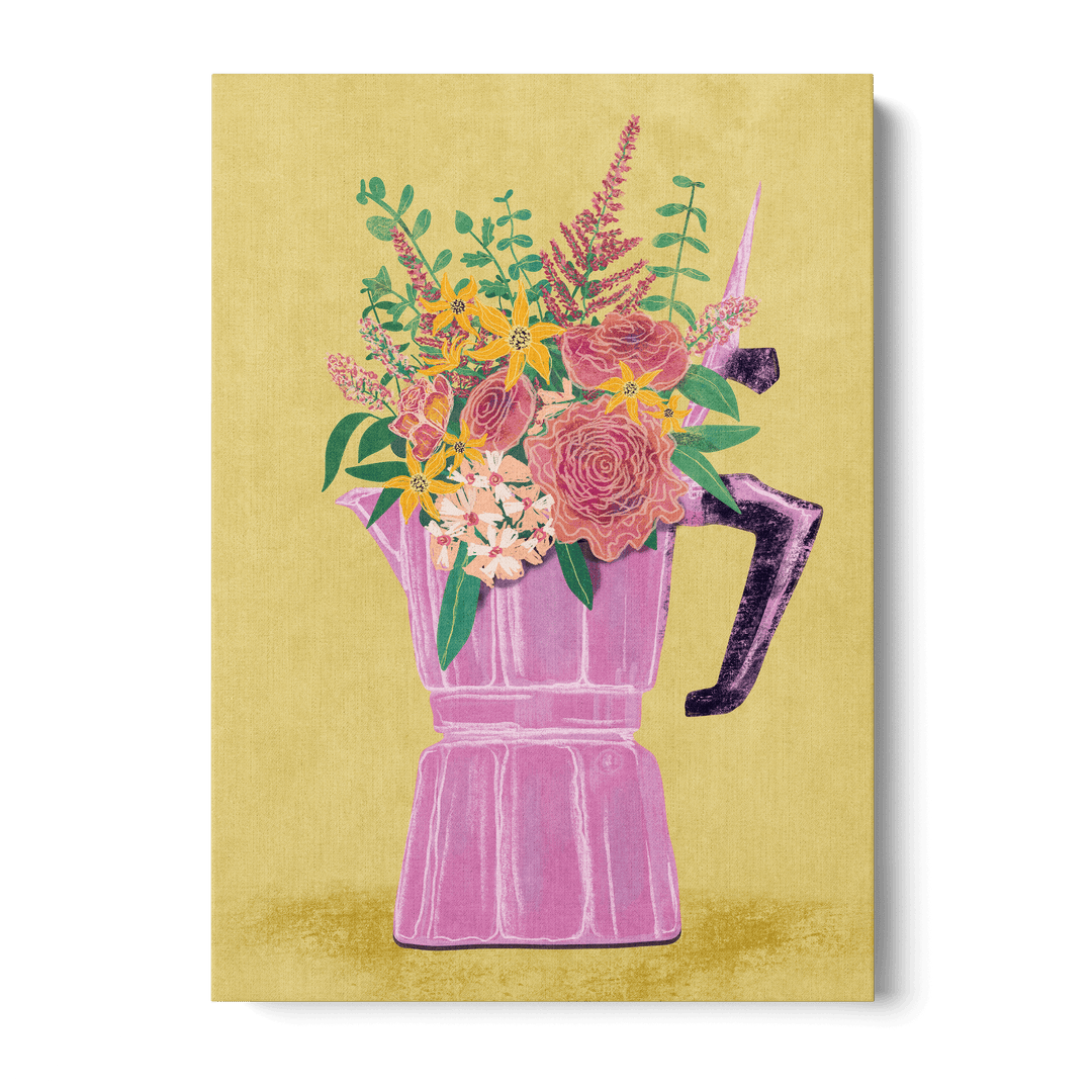 Espresso Maker With Flowers Canvas