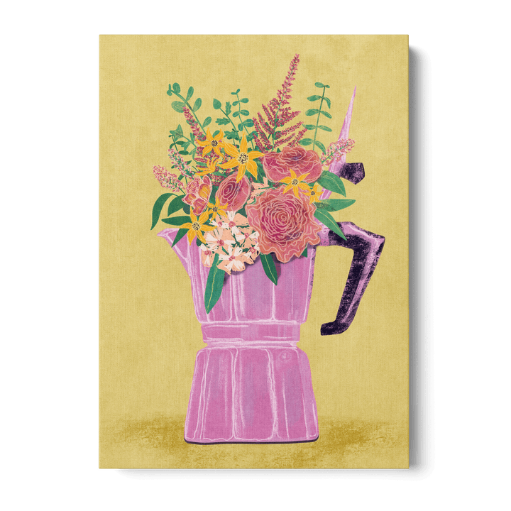 Espresso Maker With Flowers Canvas