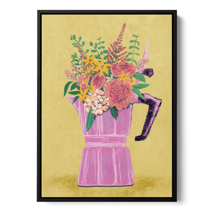 Espresso Maker With Flowers Canvas