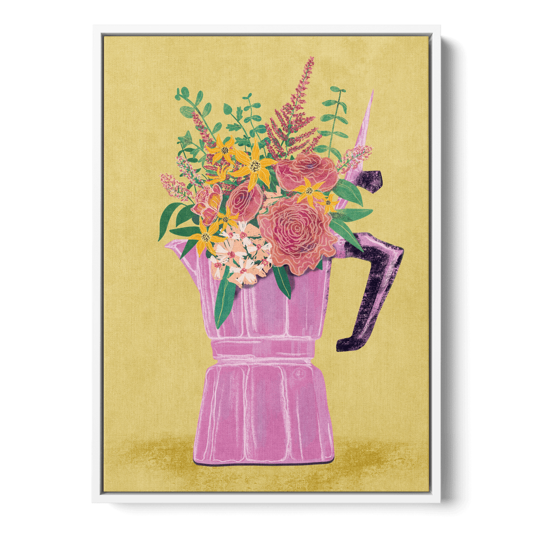 Espresso Maker With Flowers Canvas