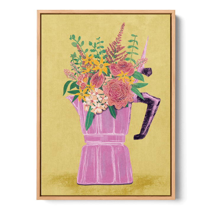 Espresso Maker With Flowers Canvas
