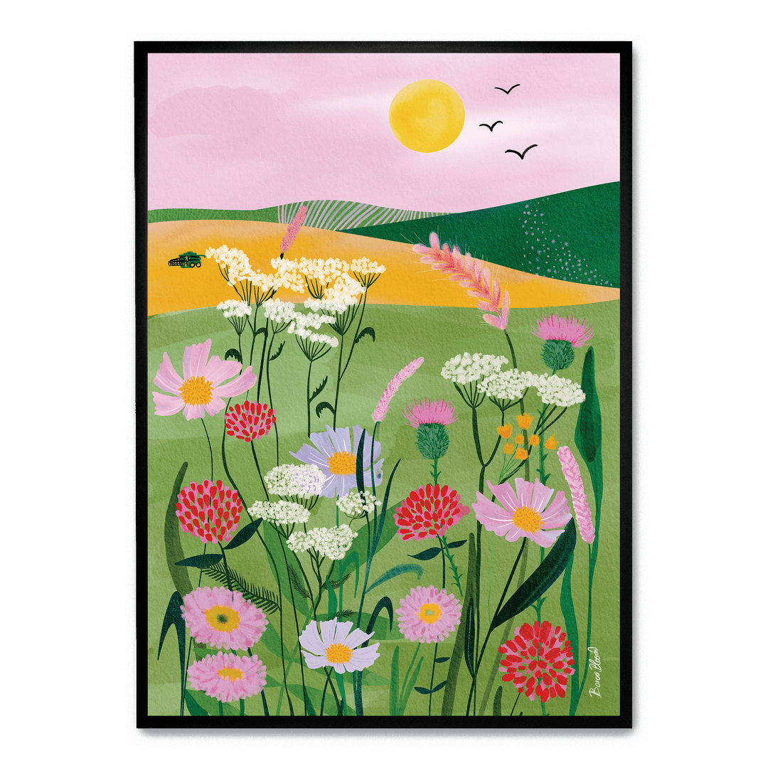 Flied Flowers With Pink Sky