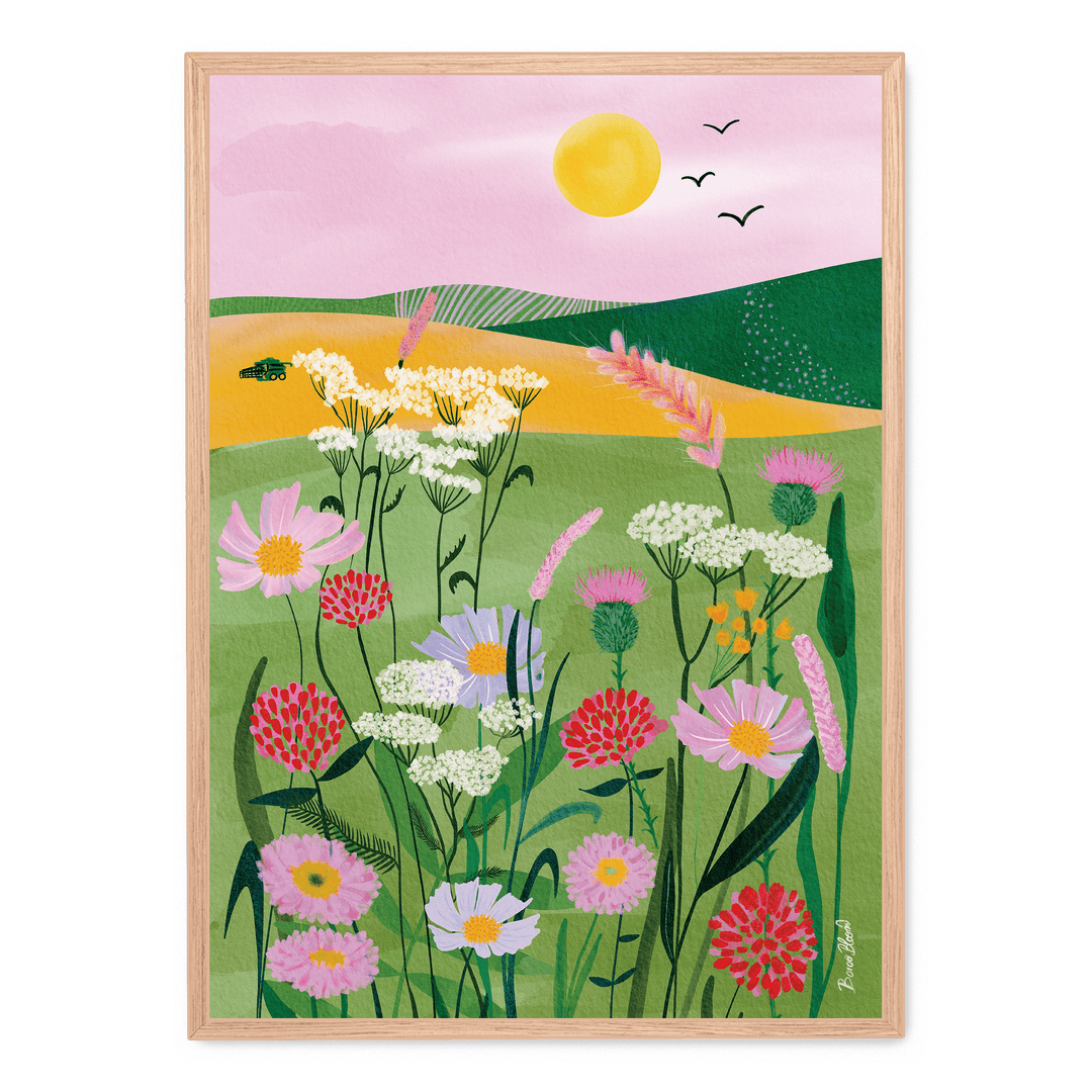 Flied Flowers With Pink Sky