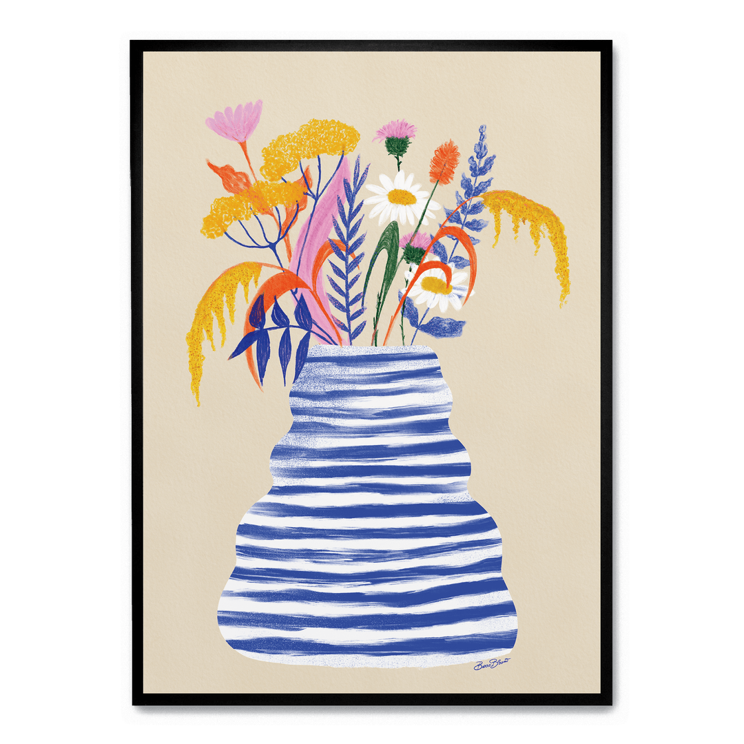 Floral Vase With Stripes
