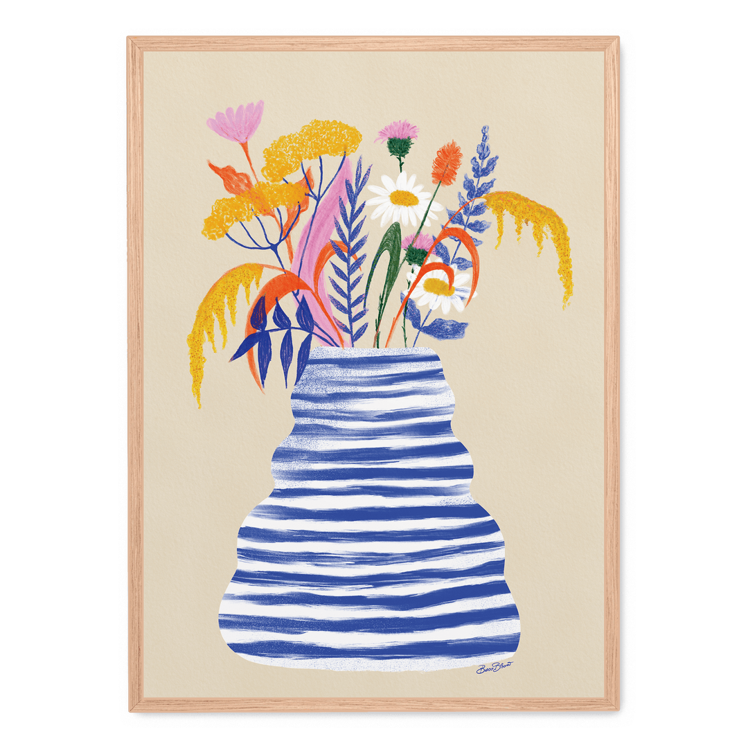 Floral Vase With Stripes