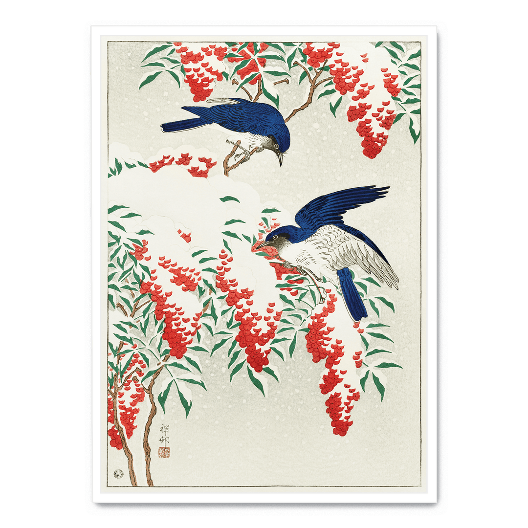 Ohara Koson - Flycatchers In Snow