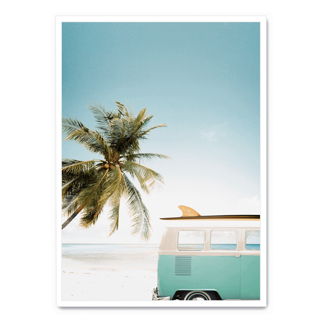 Van And Palm Tree On The Beach
