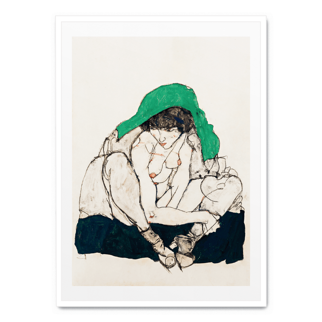 Crouching Woman With Green Headscarf