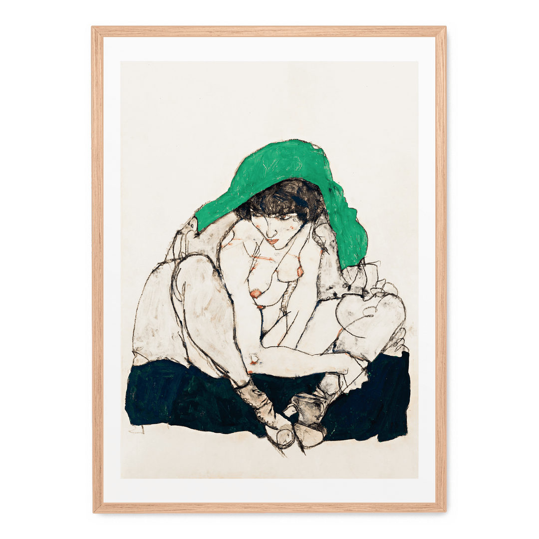 Crouching Woman With Green Headscarf